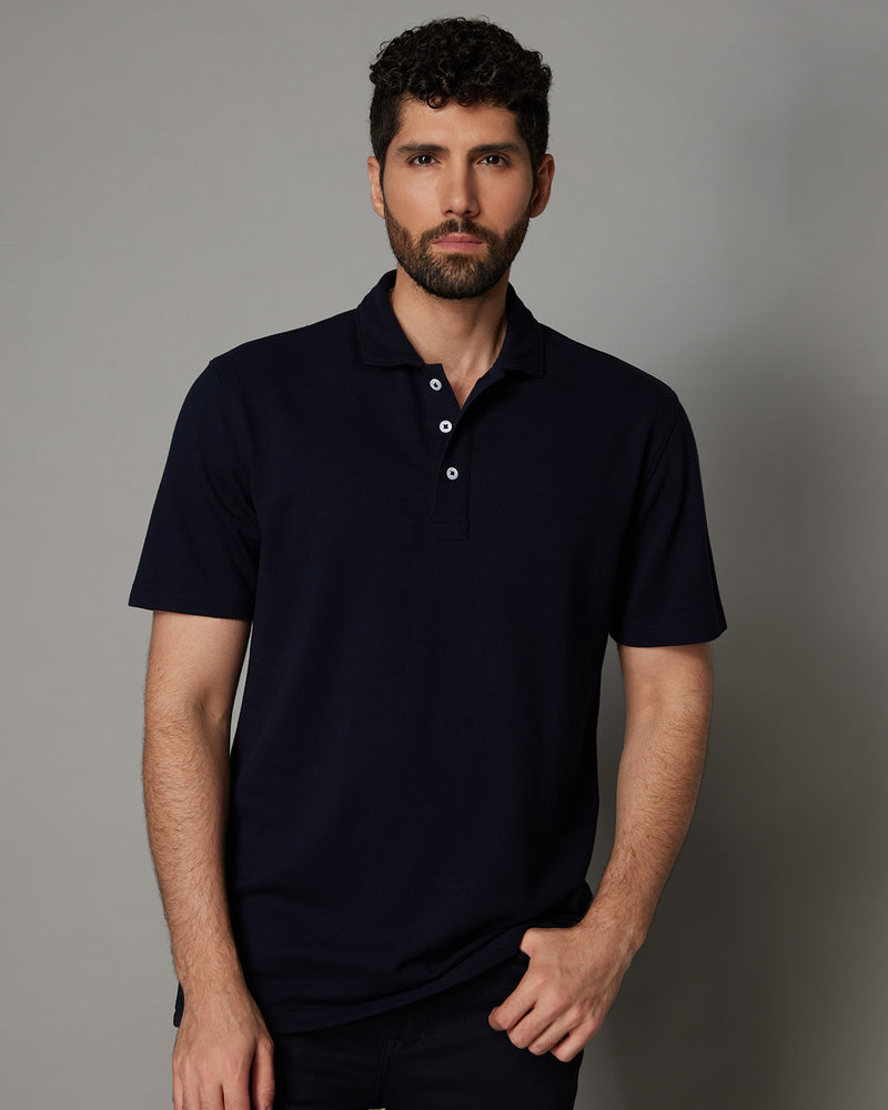 Signature Button Polo T-Shirt - Navy