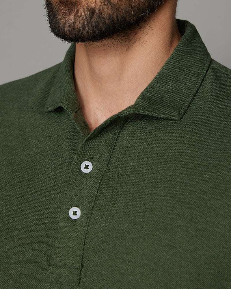 Signature Button Polo T-Shirt - Olive