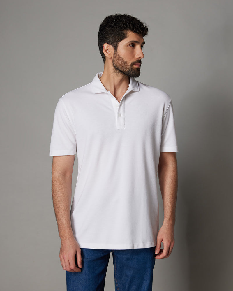 Signature Button Polo T-Shirt - White