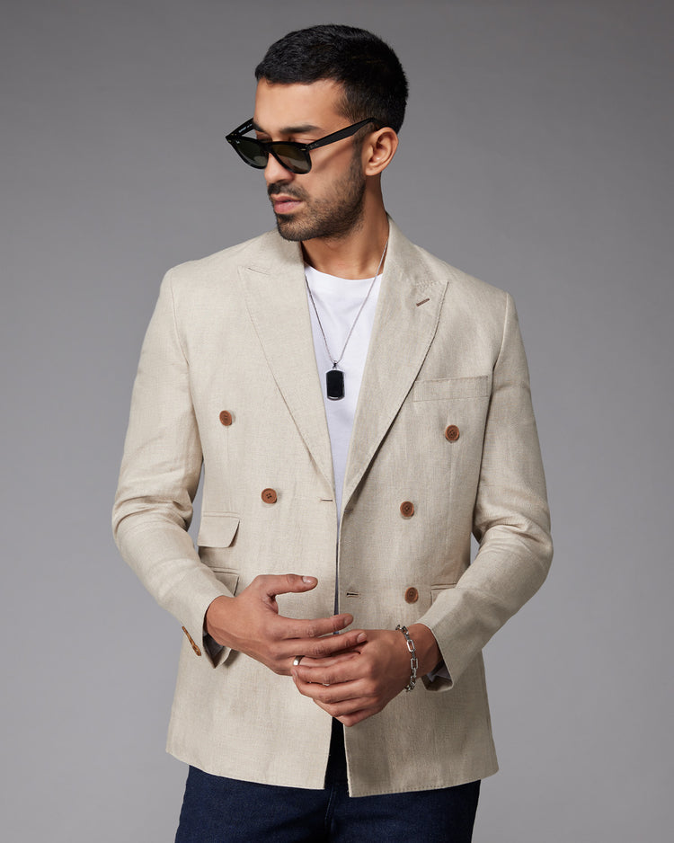 The Cedarwood Double Breasted Blazer - Beige