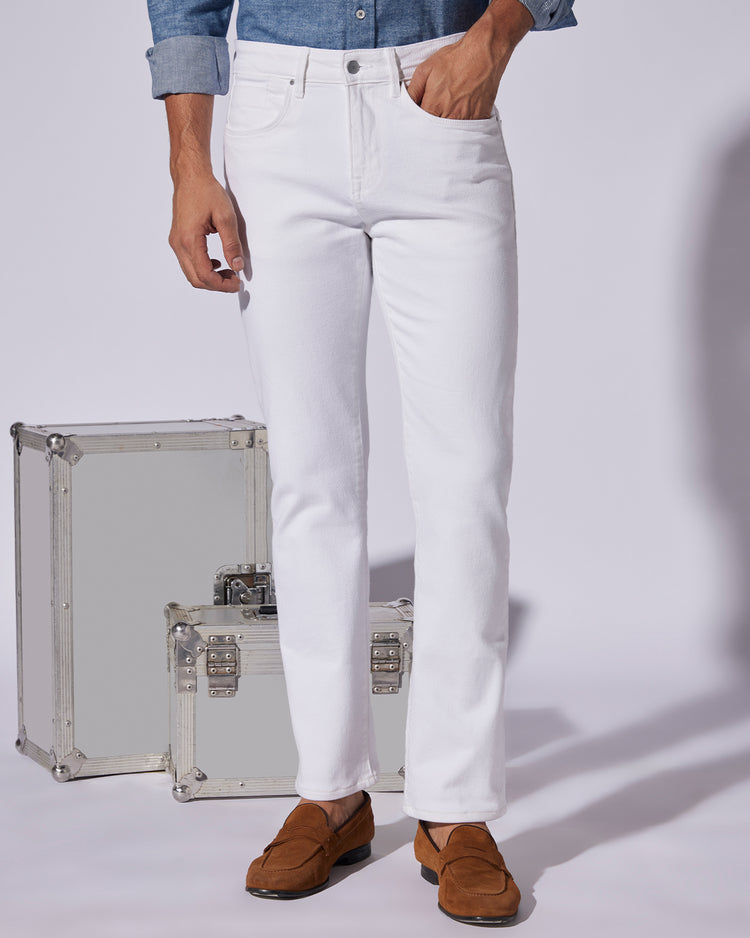 Ivory Slub Stretch Jeans - White