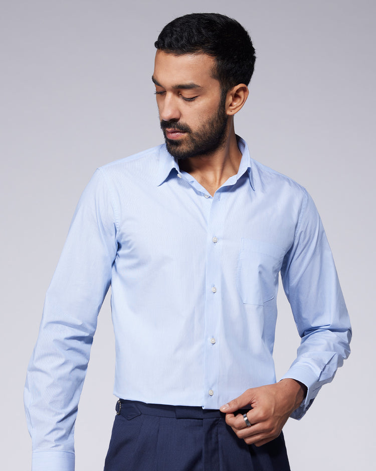 Cotton Pinstriped Shirt - Blue & White