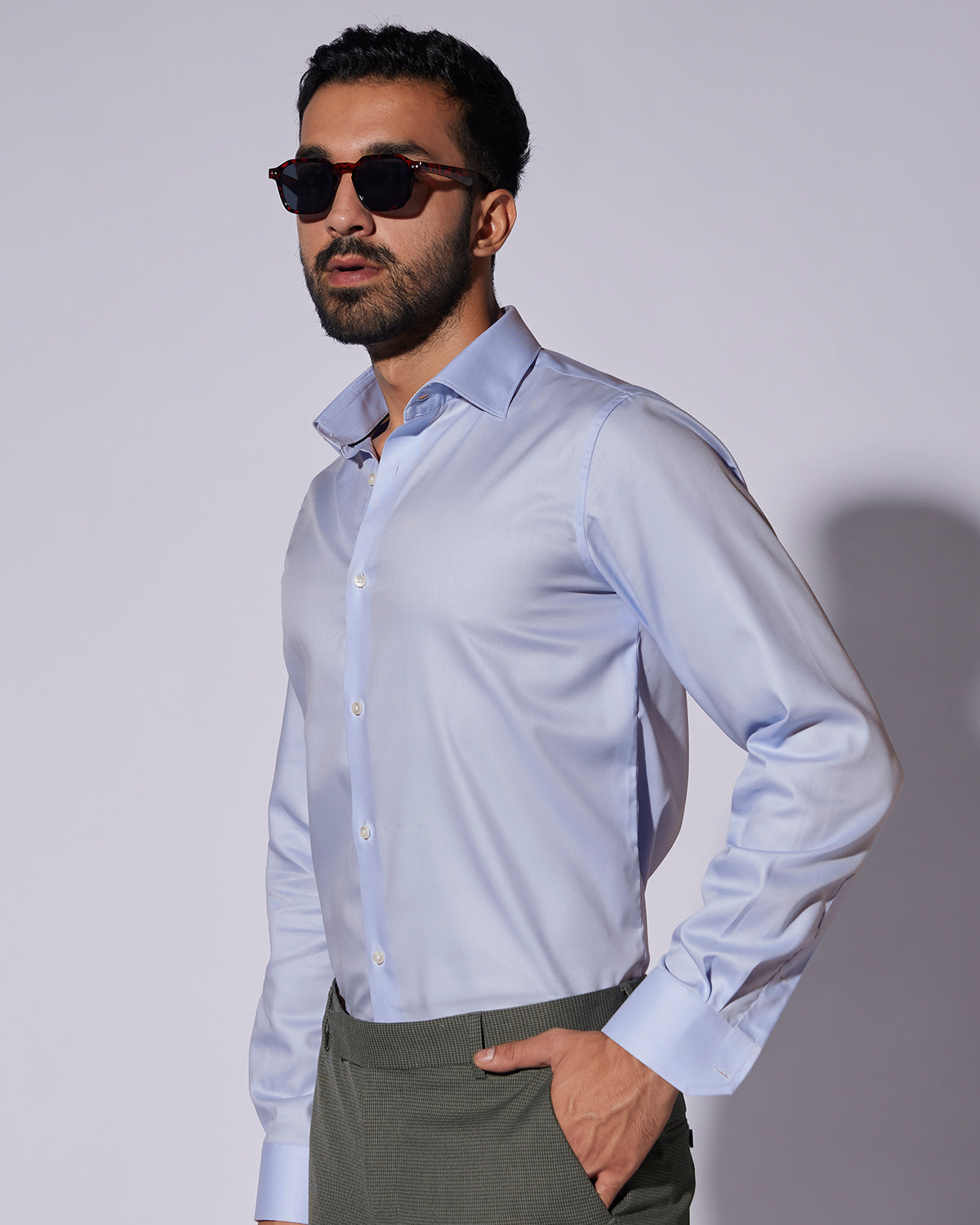 2-Ply Cotton Twill Shirt - Blue