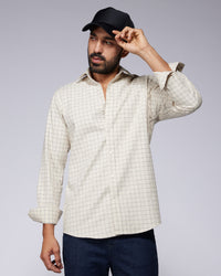 Ecru & Navy Cotton Checked Shirt