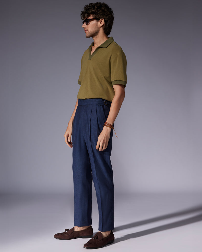 Ethereal Cotton Linen Neapolitan Dress Pants - Navy