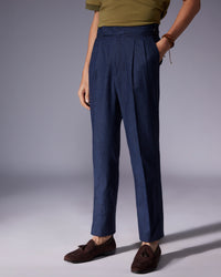 Ethereal Cotton Linen Neapolitan Dress Pants - Navy