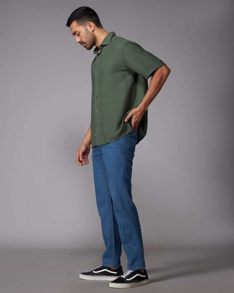 Green Half-Sleeve Twill Shirt