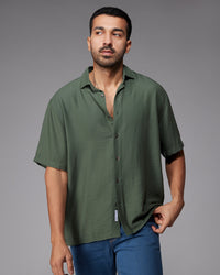 Green Half-Sleeve Twill Shirt