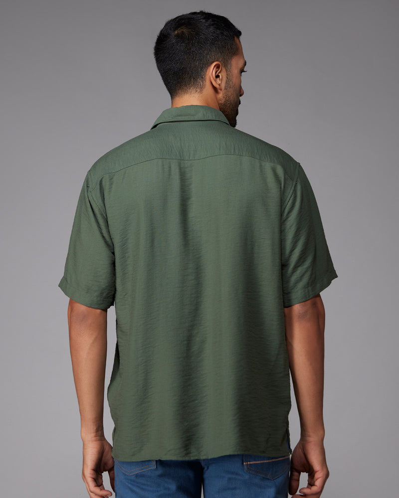 Green Half-Sleeve Twill Shirt