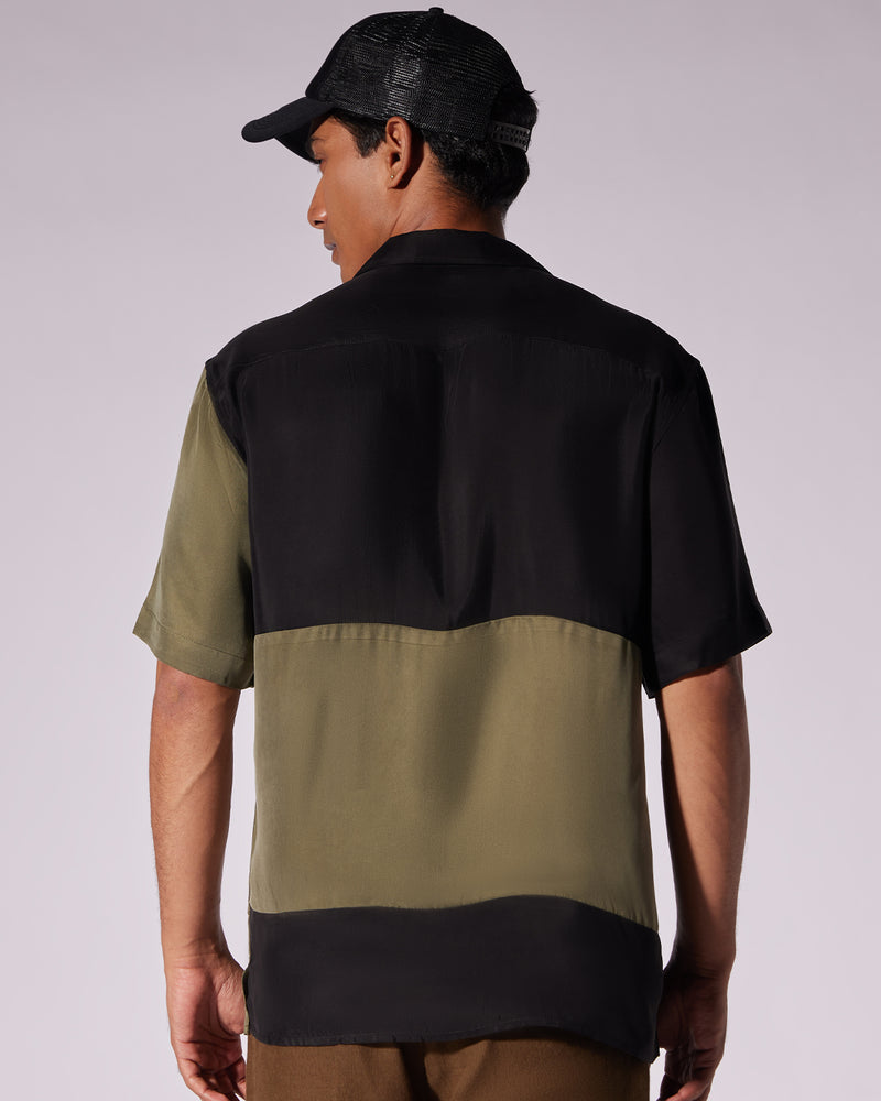 Green & Black Colour Blocked Cupro Shirt