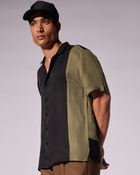 Green & Black Colour Blocked Cupro Shirt