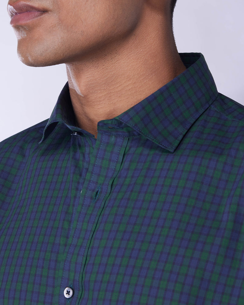 Green & Navy Poplin Checked Shirt