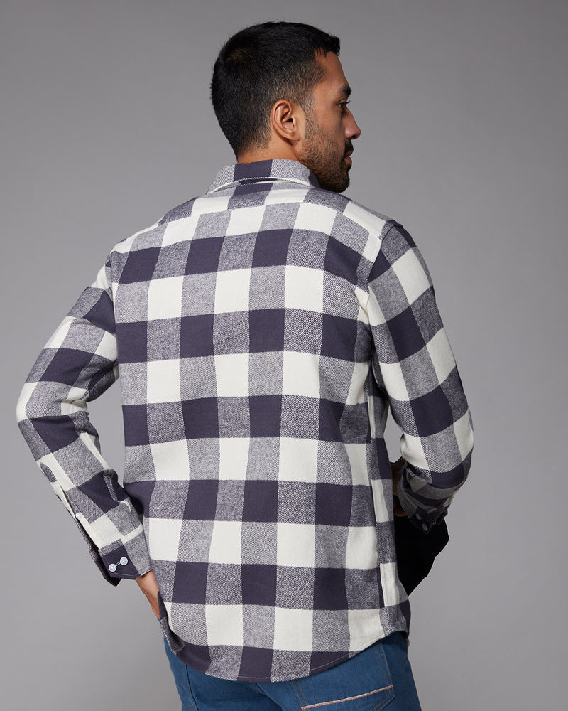 Grey Brushed Twill Checked Shirt