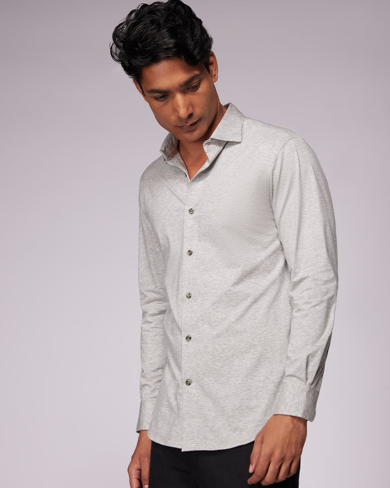 Grey Melange Stretch Knit Shirt