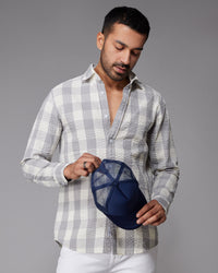 Grey Seersucker Checked Shirt