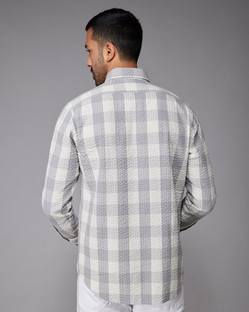 Grey Seersucker Checked Shirt