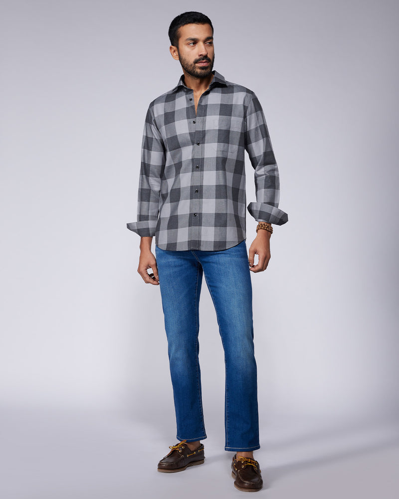 Grey Twill Checked Shirt