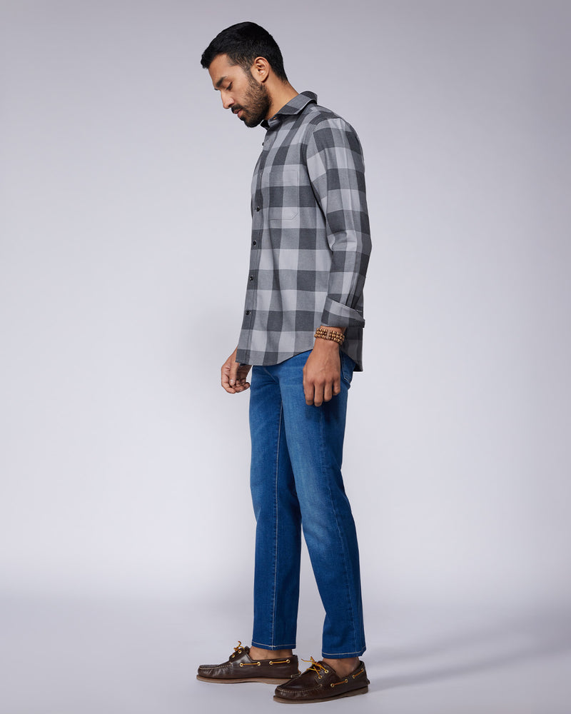 Grey Twill Checked Shirt