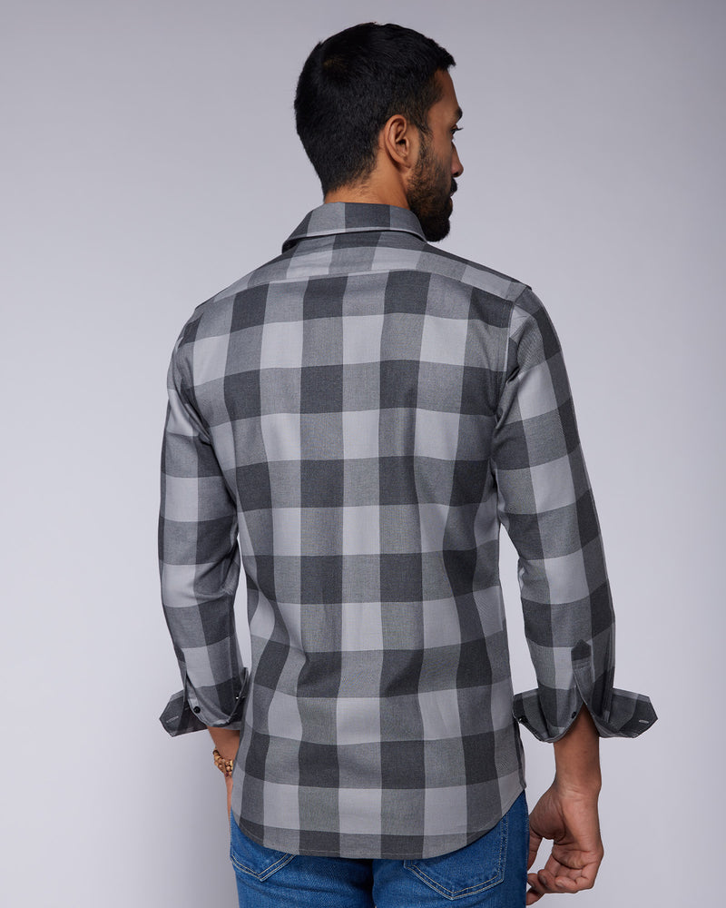 Grey Twill Checked Shirt