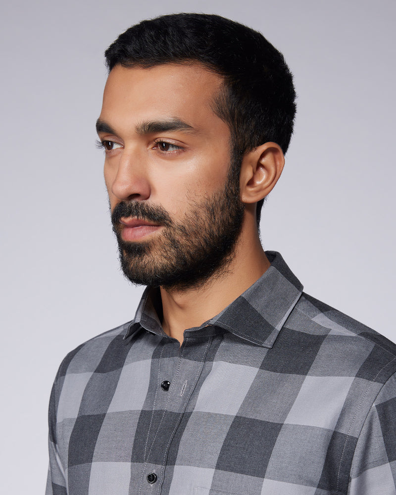 Grey Twill Checked Shirt