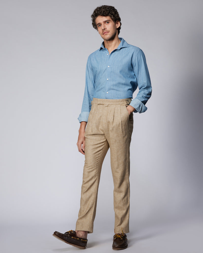 Harmony Cotton Linen Neapolitan Dress Pants - Beige