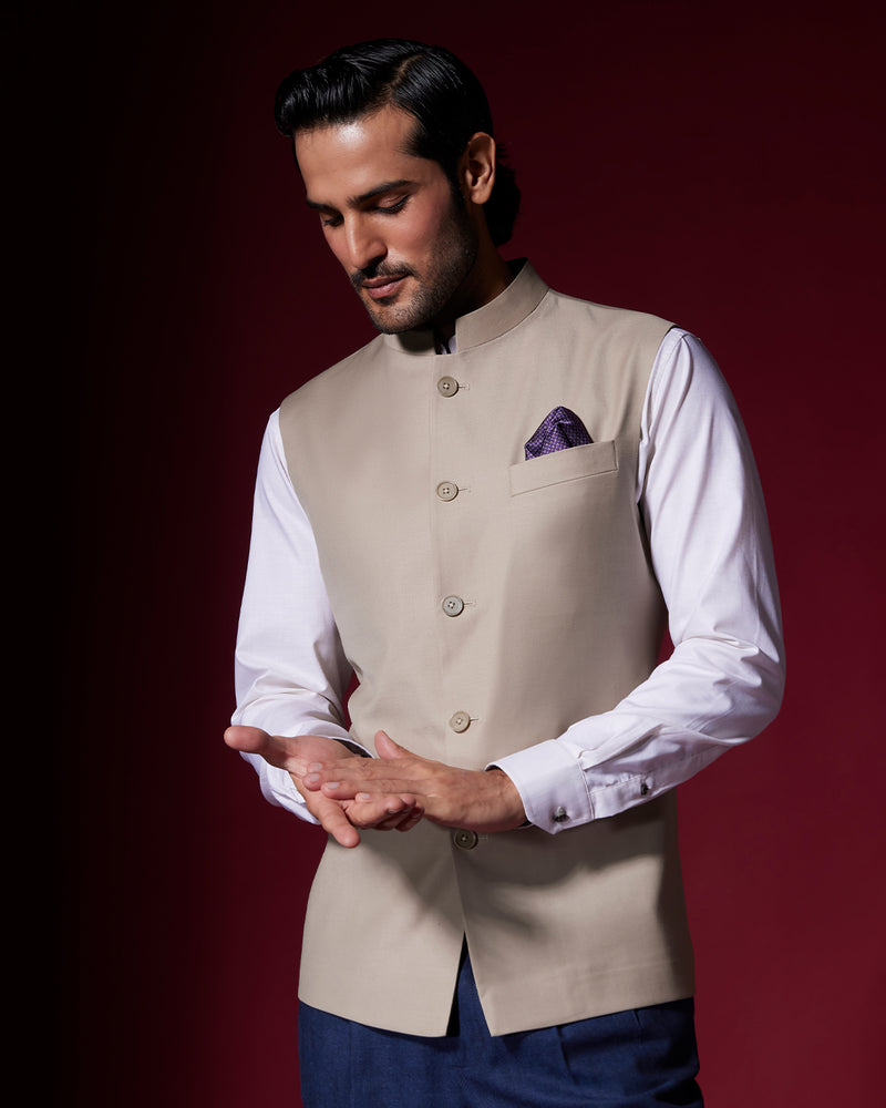 Honeydew Blended Wool Nehru Jacket - Beige