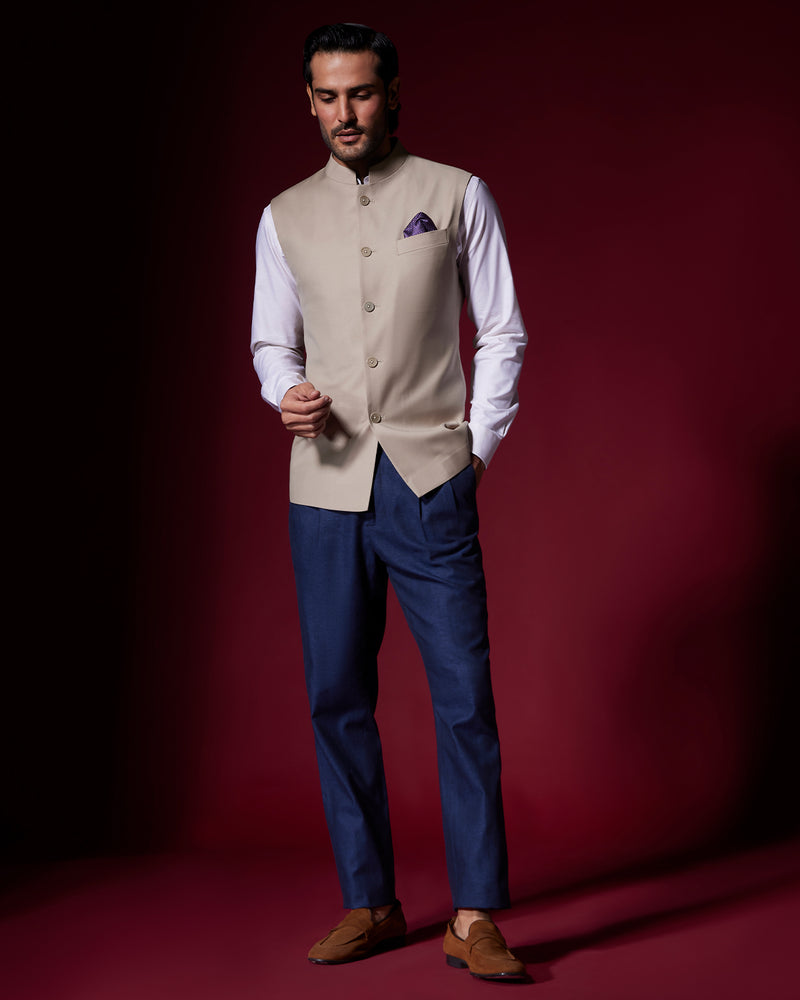 Honeydew Blended Wool Nehru Jacket - Beige