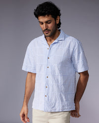 Japanese Light Blue Patchwork Checked Shirt