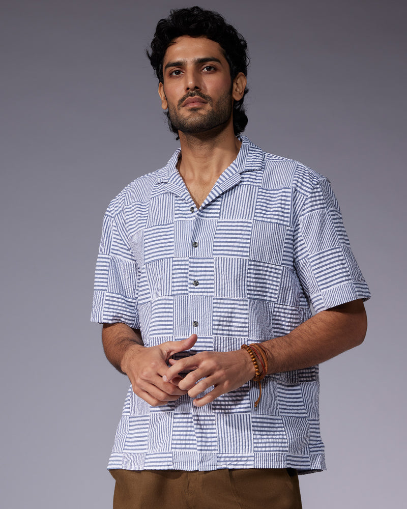 Japanese Navy Patchwork Checked Shirt