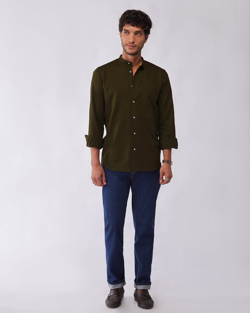 Olive Cotton Linen Shirt