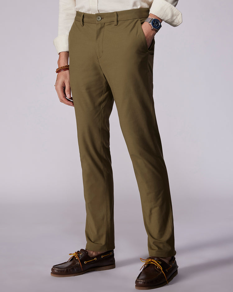 Tailored 4-Way Stretch Twill Smart Pants - Olive