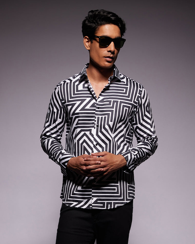 Black & White Line Printed Shirt