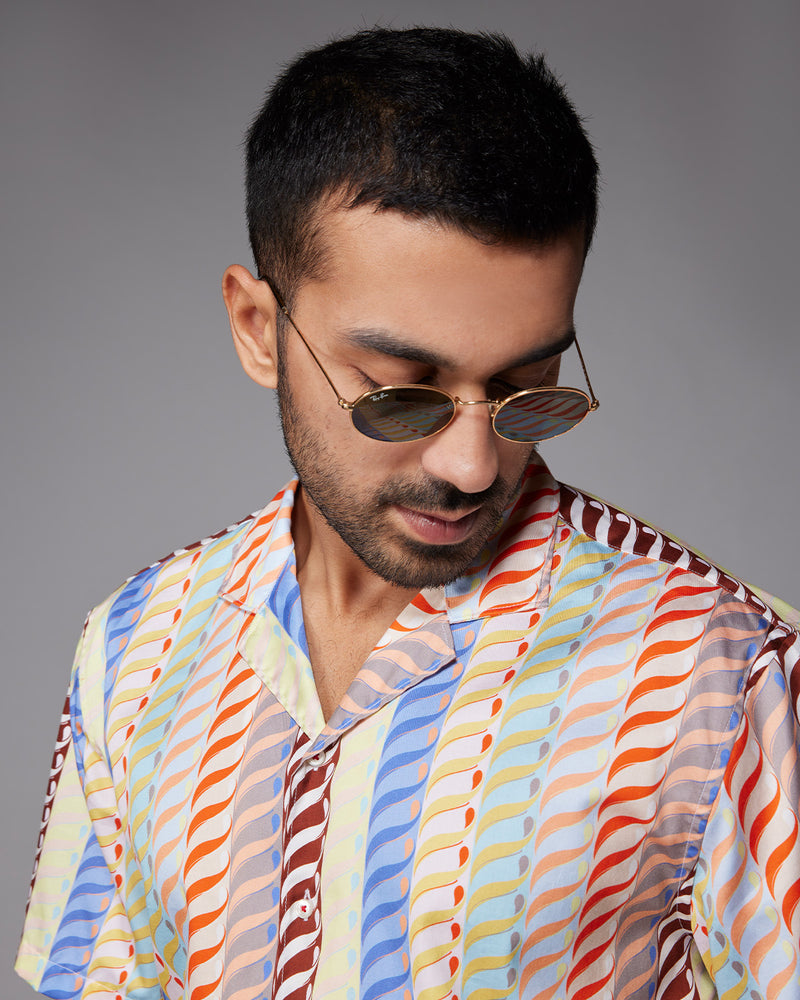 Multicoloured Half-Sleeve Striped Shirt