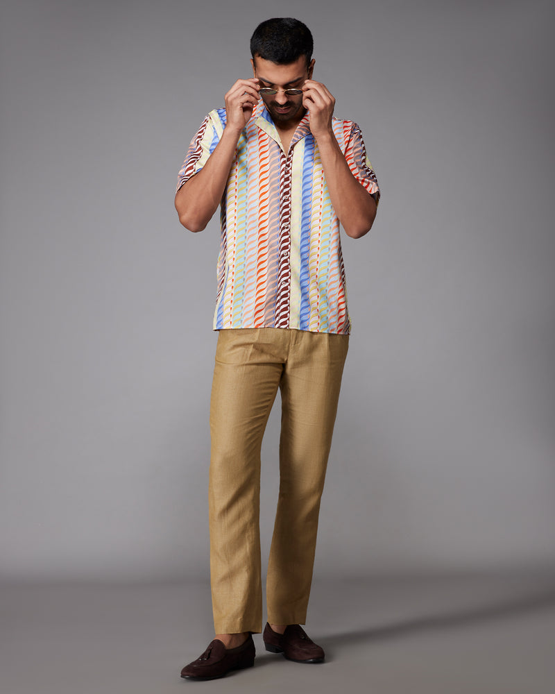 Multicoloured Half-Sleeve Striped Shirt