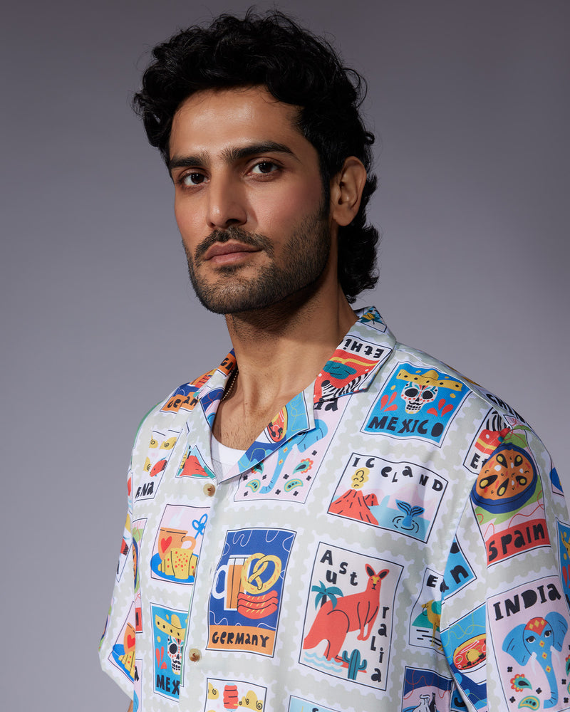 Multicoloured Stamp Printed Shirt