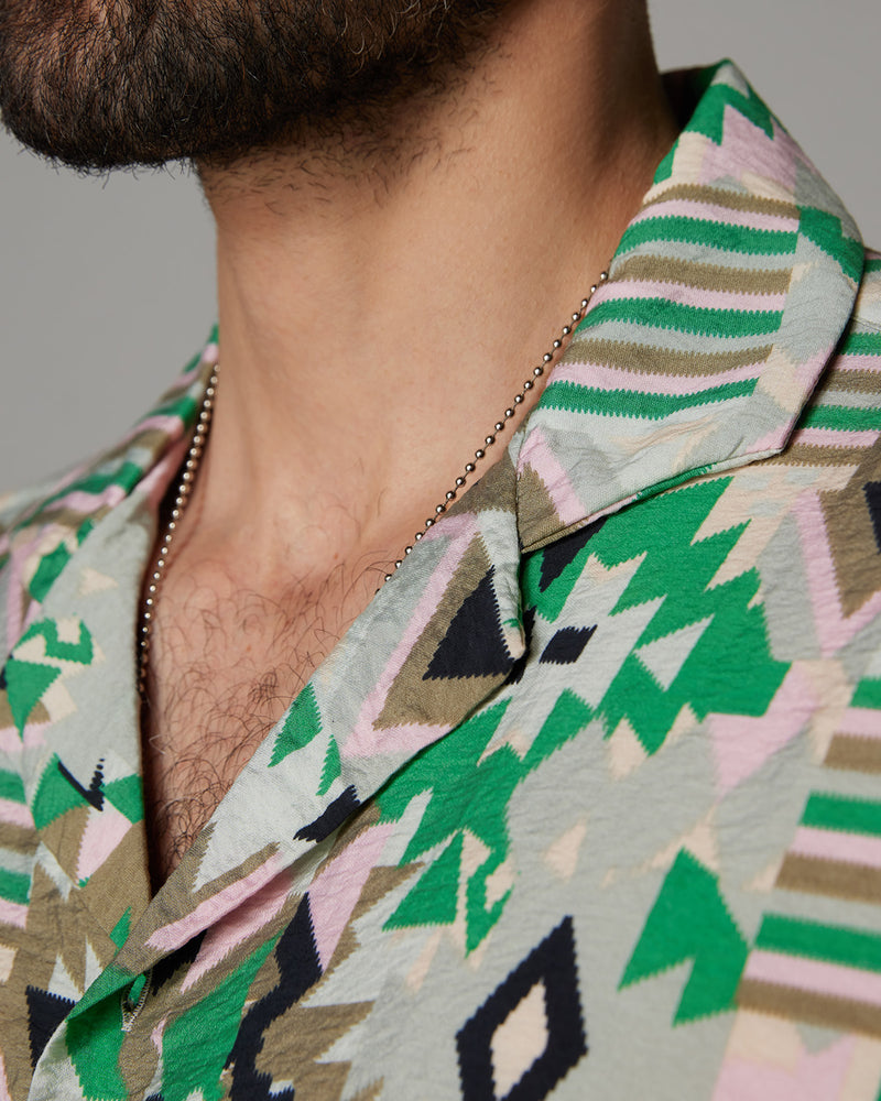 Multicolured Half-Sleeve Crinkle Printed Shirt