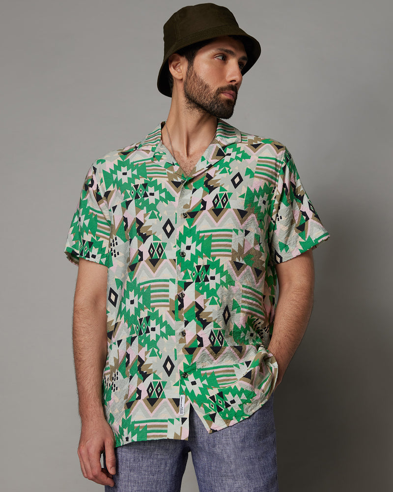 Multicolured Half-Sleeve Crinkle Printed Shirt