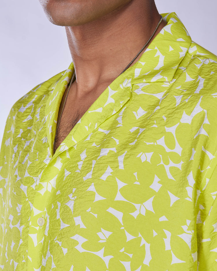 Neon Yellow Leaf Printed Shirt