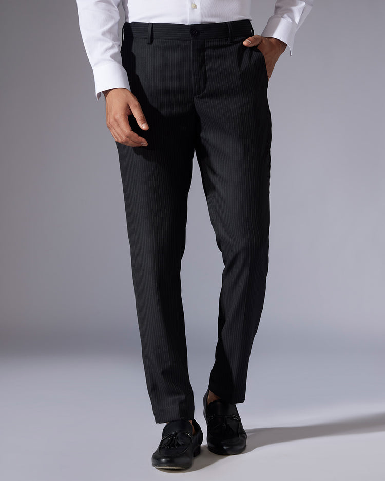 Nirvana Striped Blended Wool Dress Pants - Black