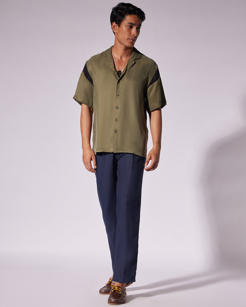 Olive Half-Sleeve Cupro Shirt