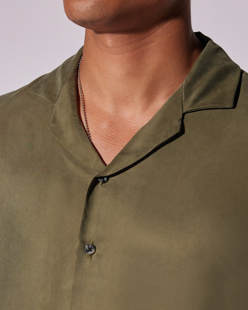 Olive Half-Sleeve Cupro Shirt