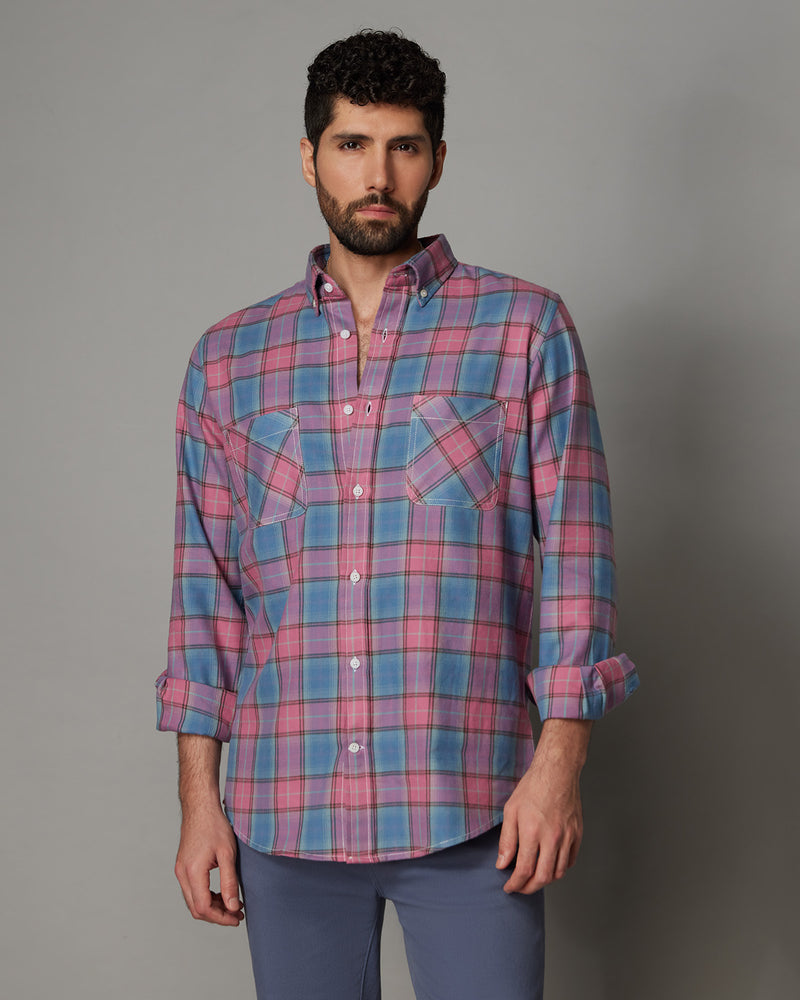 Pink & Blue Brushed Checked Shirt