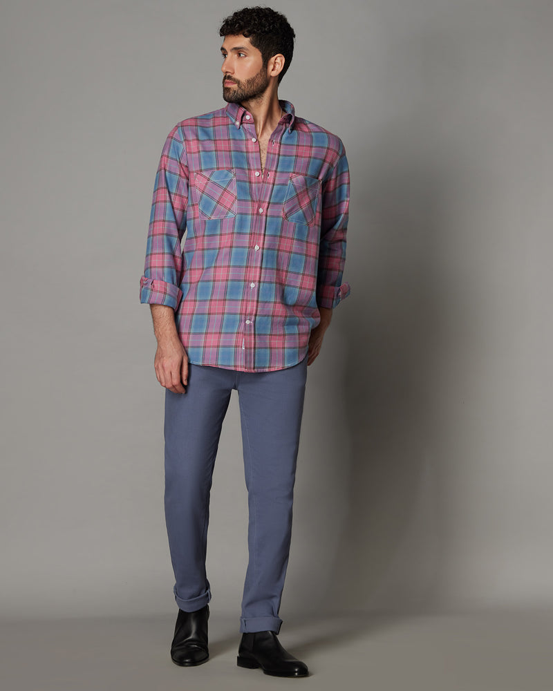 Pink & Blue Brushed Checked Shirt