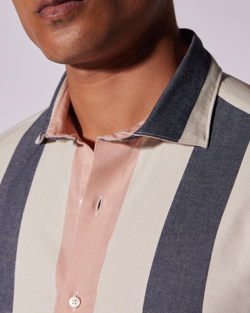 Pink & Blue Washed Dobby Striped Shirt