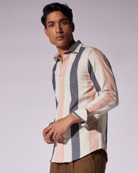 Pink & Blue Washed Dobby Striped Shirt