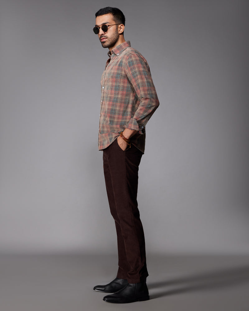 Red & Beige Corduroy Checked Shirt