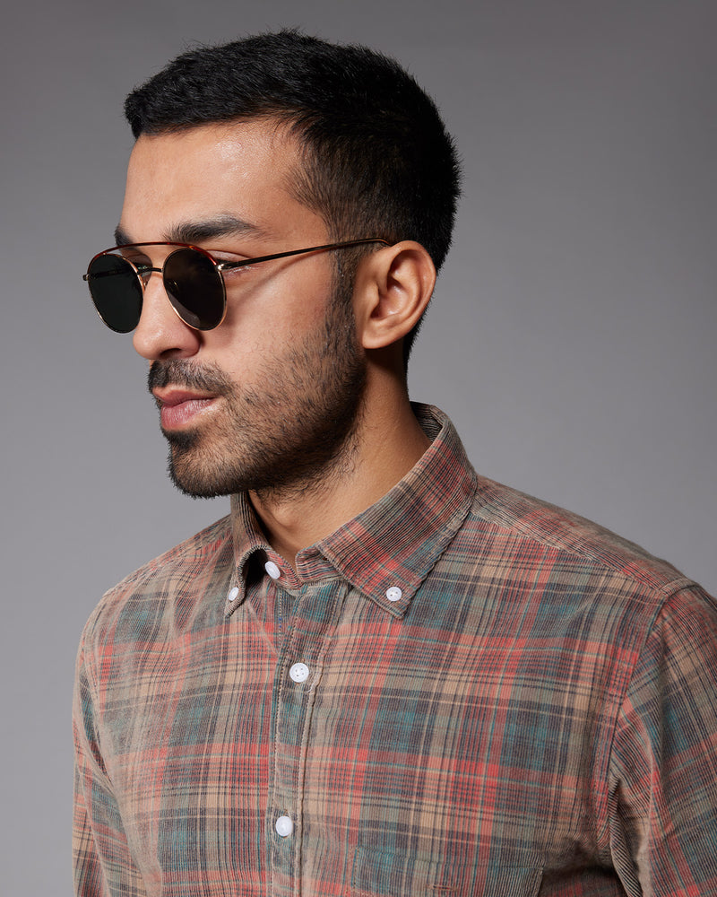 Red & Beige Corduroy Checked Shirt