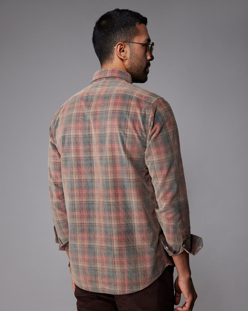 Red & Beige Corduroy Checked Shirt