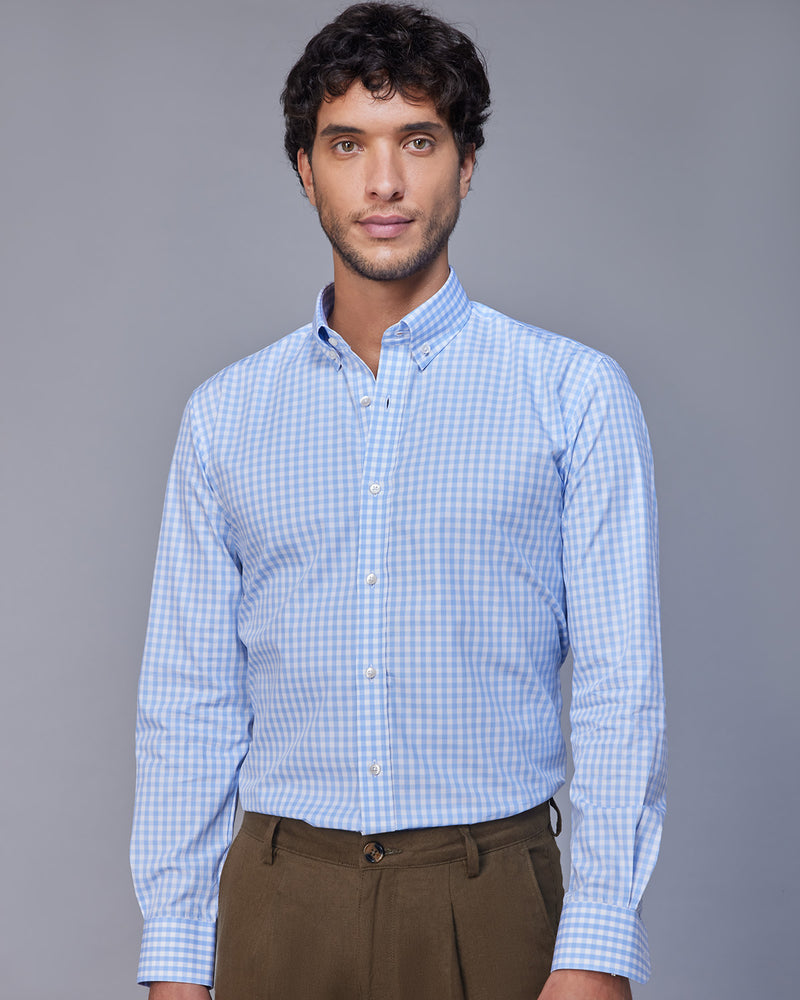 Light Blue Gingham Checked Shirt