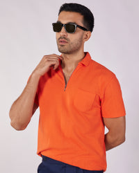 Signature Zipper Polo T-Shirt -Tang